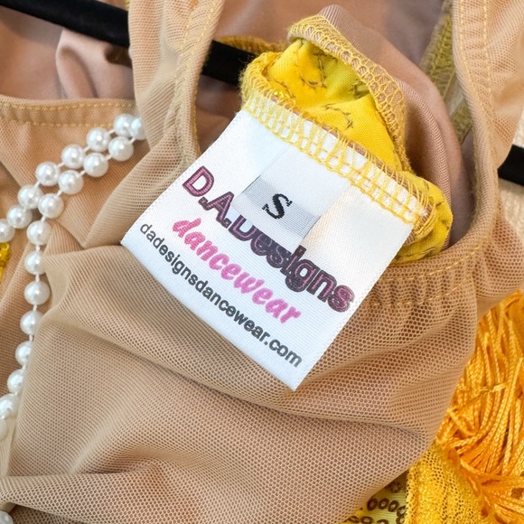 Yellow Sequins Dance Costumes with Fringe Details, leotard Size S - Picture 8 of 8